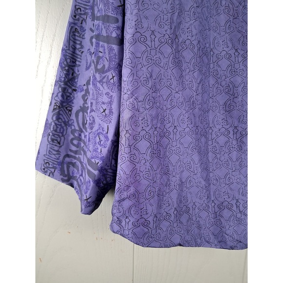 Chicos 100% Silk Button Up Shirt Womens  0 SM Purple Asian Print Top Vintage - Picture 5 of 8